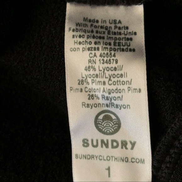 Sundry Anthropologie Size Small 1 Zip Hoodie French Terry Jacket in Black NEW - Picture 9 of 12